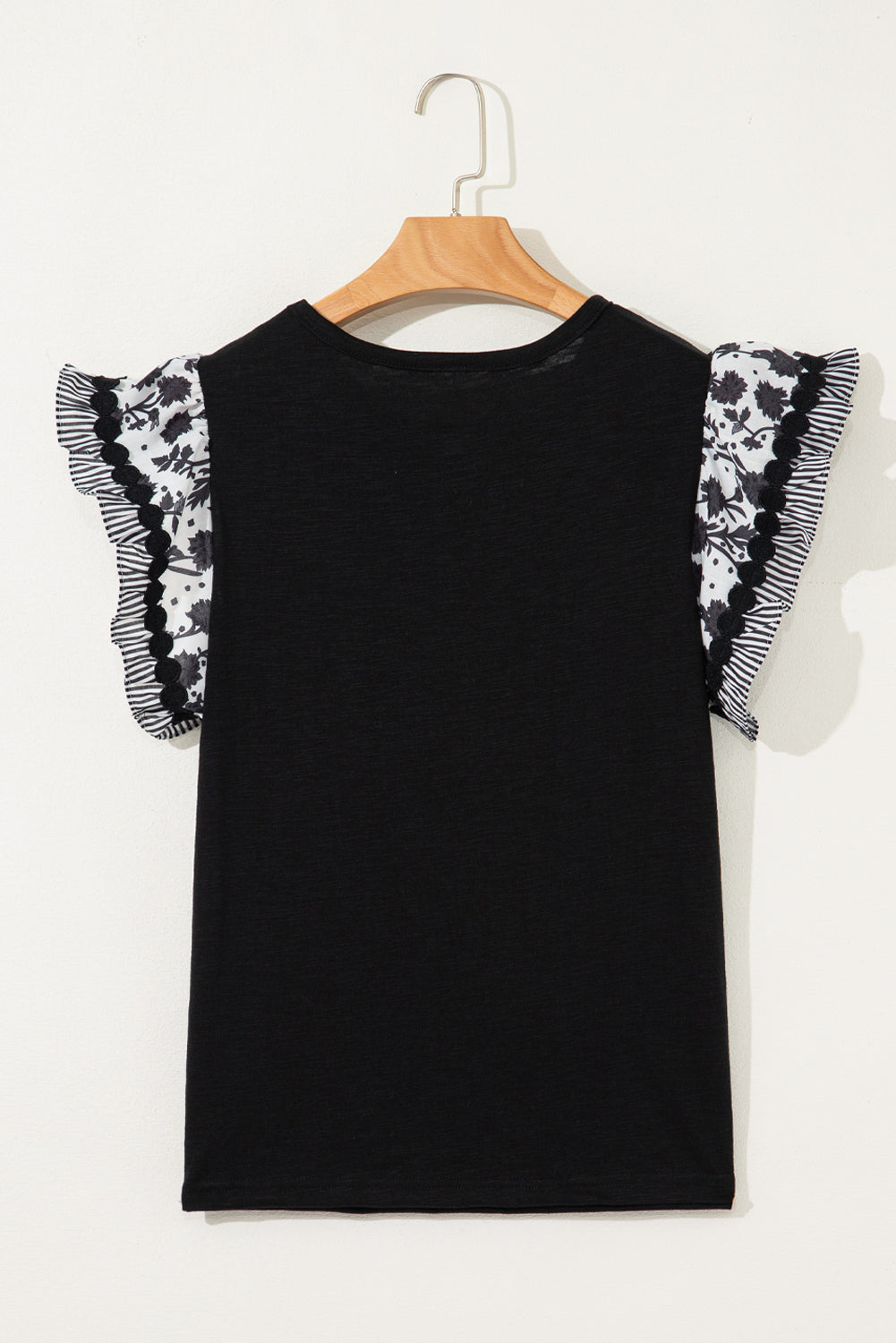 Rose Ricrac Trim Printed Flutter Sleeve Contrast Patchwork Blouse